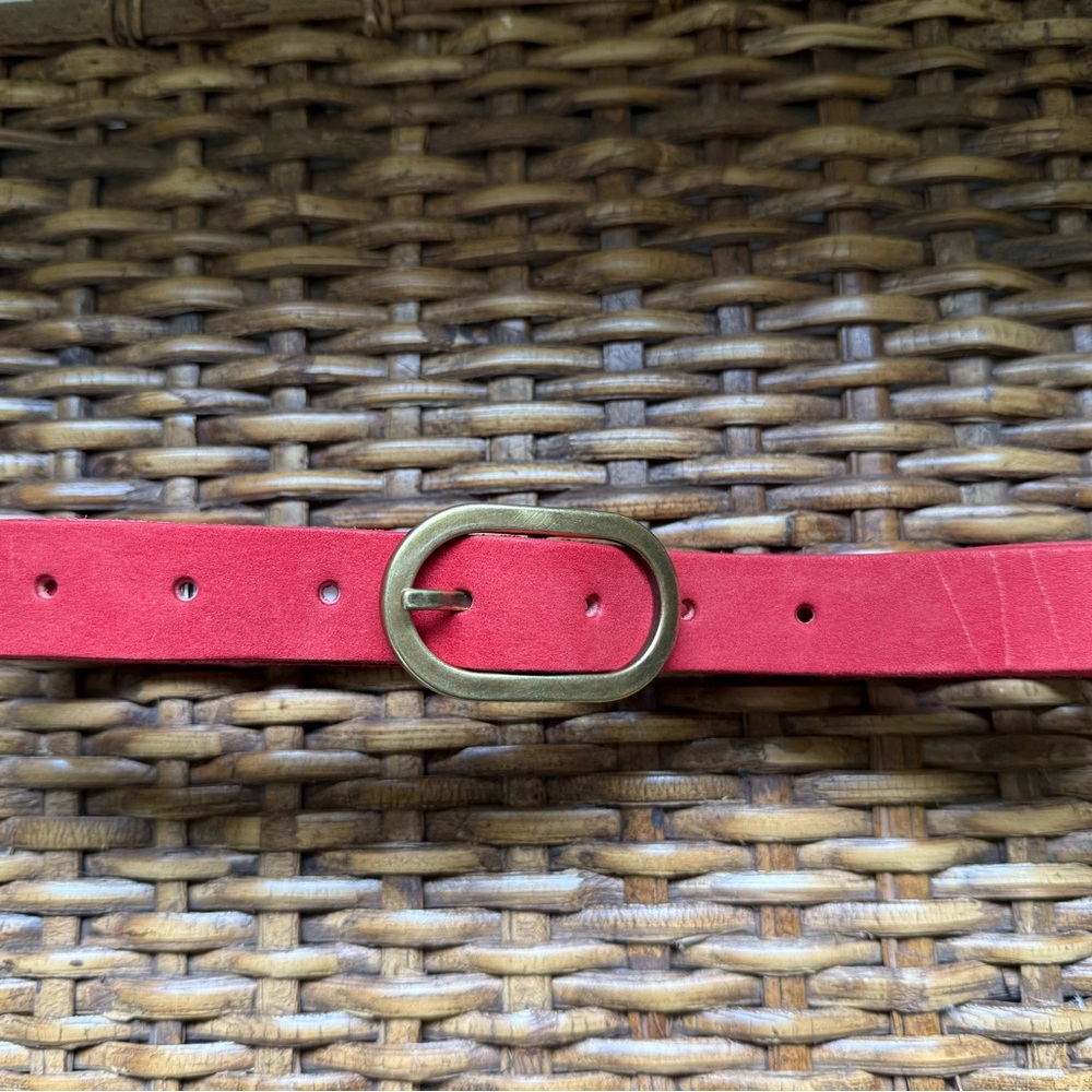 Elegant Red Leather Belt with Gold Buckle